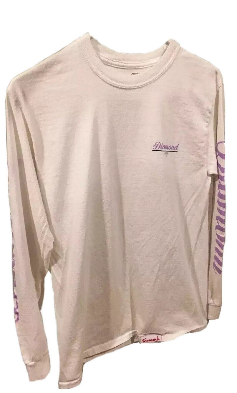 Diamond White S Small Long Sleeve Graphic T-Shirt with Purple Logo